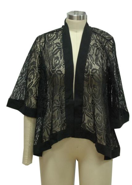 3 4 Sleeve Womens Kimono Blouse , Plus Size Lace Kimono Cardigan Lightweight