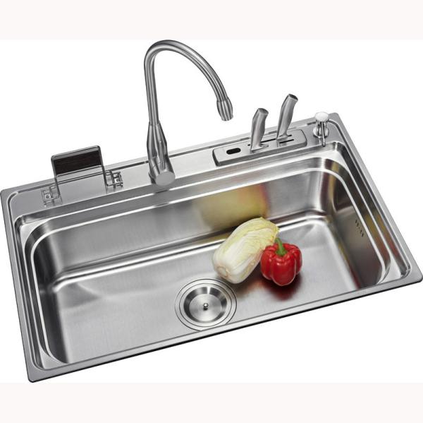 Funtional 0.9mm Kitchen Stainless Steel 1 Bowl Sink Top Mount 800*500mm