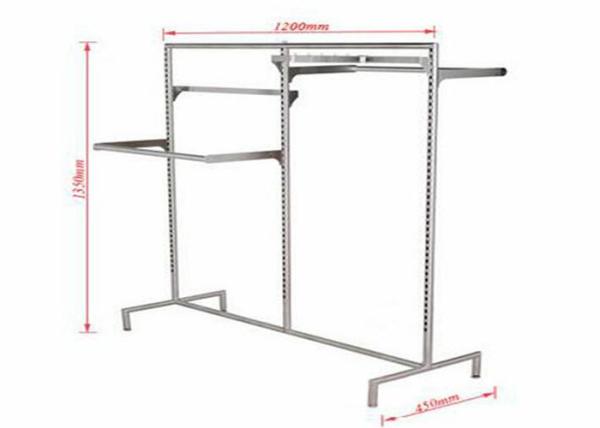 Island Style Clothing Display Rack With Metal Power Coated And Wooden Shelf