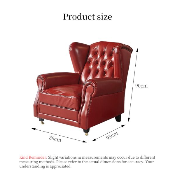 Nidea #8895 Traditional Genuine Leather Wing Back High Back Ergonomic Chaise Longue Chair for Bedroom and Living Room