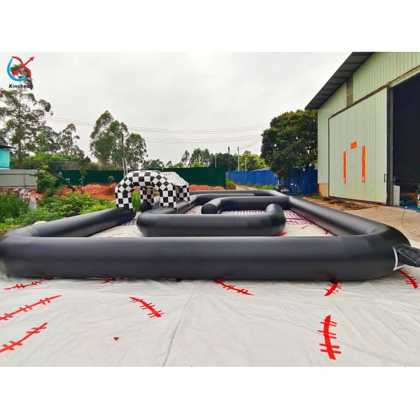 Commercial Inflatable Black Go-Kart Race Track with Checkered Arch for Events