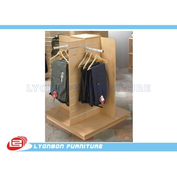 Garment Clothing MDF Wood Slatwall Display Stands With Metal Hangers