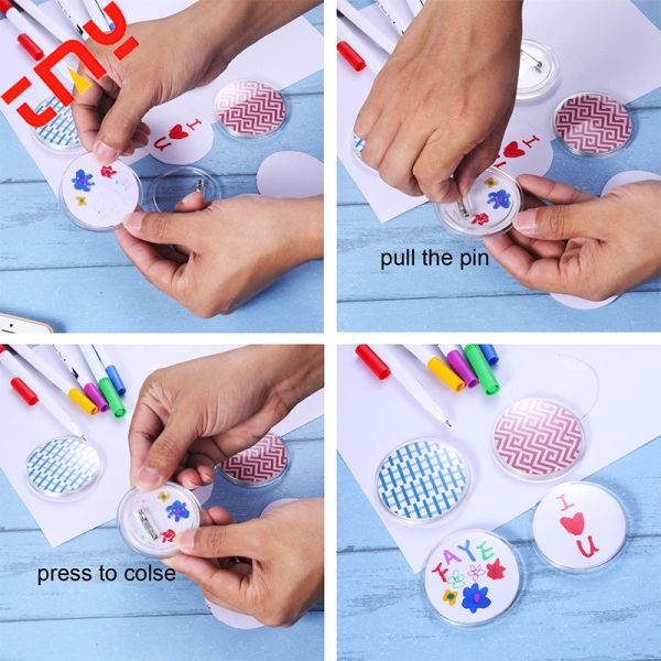 2.36 Inch Clear Acrylic Round Button Badges Kit with Pins - DIY Crafts & Craft Activities, Factory Price Wholesale Bulk Set