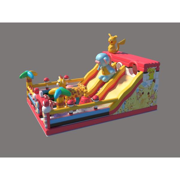 Pikachu Park Commercial Inflatable Bouncy Castles With Big Slides