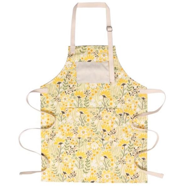 Custom Logo Print Adjustable Washable Yellow Cotton Kitchen Apron for Restaurant Bar