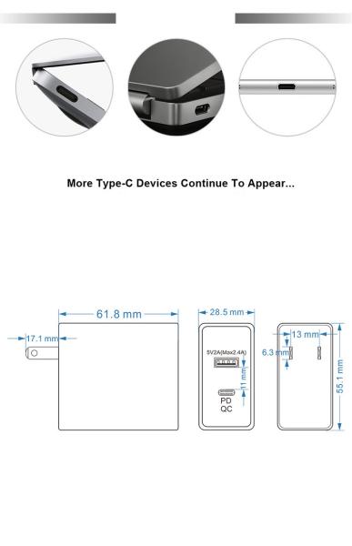 US Plug 2-Port Wall Charger – 45W Fast Charging Adapter with USB-C and USB-A Output for Phone, Tablet, Laptop, Home & Travel Use