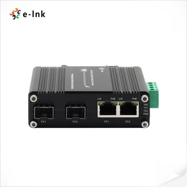Mini Industrial 2-Port 802.3at PoE + 2-Port SFP Ethernet Switch with 12~48VDC Power Booster Function