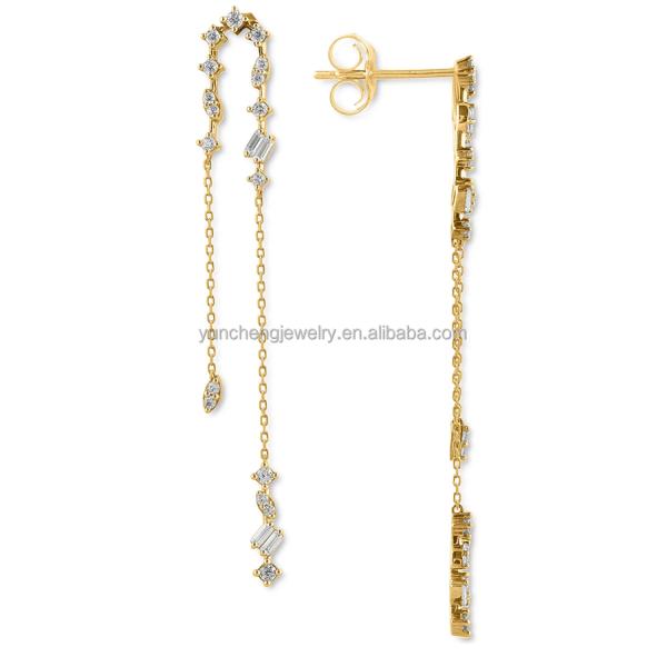 2024 Brazilian Gold Plating Drop Chain Earrings Women 925 Sterling Silver Earrings