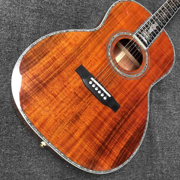 Custom Full Abalone Inlays OOO 39 Inch Round Body Solid Koa Top Acoustic Guitar