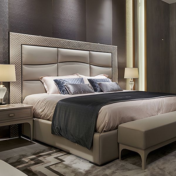Italian Exclusive Design Modern Luxury Bedroom Set High-End Double Bed With Big King Size Headboard Soft Style Furniture
