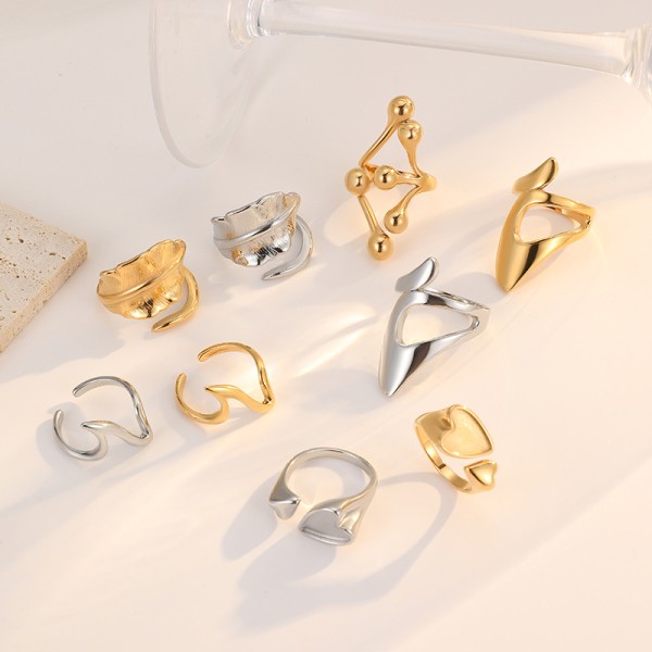 Fashion New 18K Gold Plated Stainless Steel Open Ring With Adjustable Size and a High End Irregular Jewelry Rings