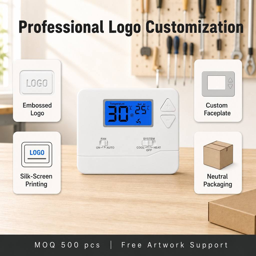 Riseem ABS Housing Material Wired Room Thermostat with ±1C Accuracy and Manual/Automatic Control Mode