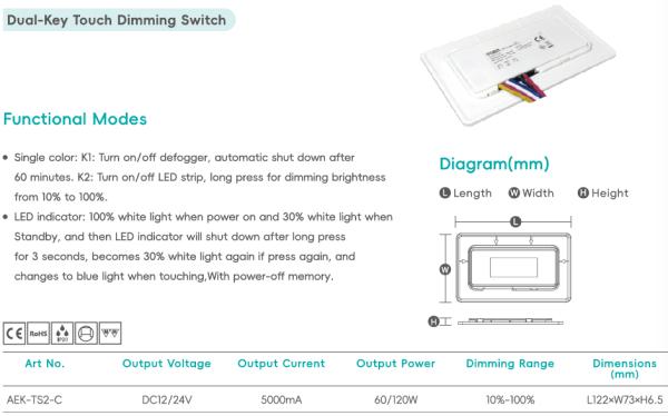 Customizable Mirror Touch Switch for Bathroom Smart Dimmer LED Switch Sensor DC12-24V