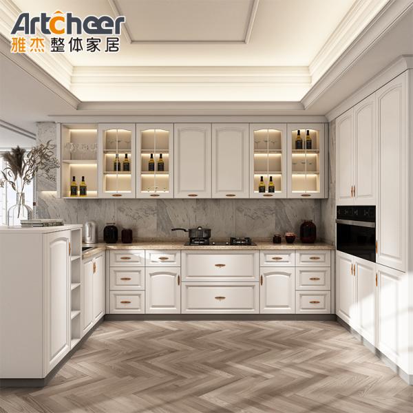 Высокая прочность Чистые белые / голубые кухонные шкафы в стиле Shaker, изготовленные Вьетнамом