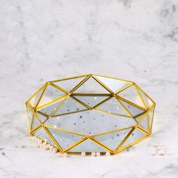 Europe retro mirror glass tray bowl metal cosmetics storage plate hotel Western restaurant storage plate