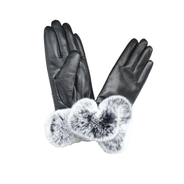 New Collection Fashion Genuine leather Rex Rabbit Fur Cuff Wool Lined Sheepskin Ladies Dress Gloves