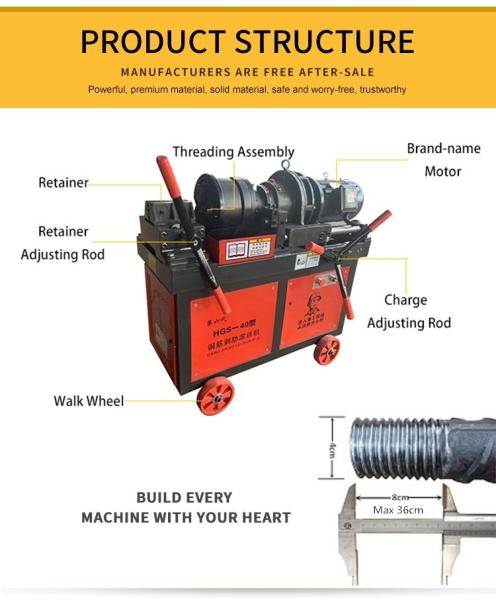 D12-D40 Portable Bar Peeling Rebar Thread Rolling Machine Bridge Tunnel Building
