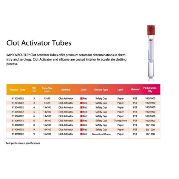 PET Blood Collection Clot Activator Tubes Medical Disposable Vacuum