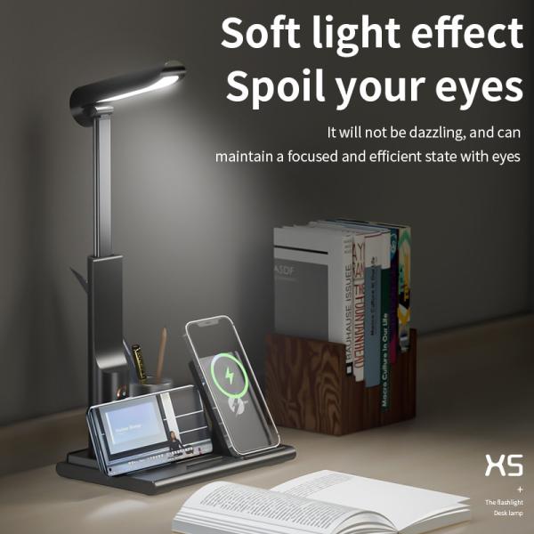 5 In 1 LED Night Light 15W Folding LED Table Lamp Black White Wireless Rechargeable