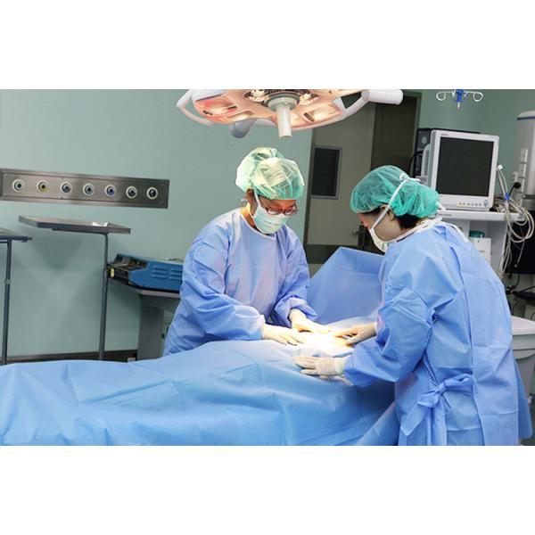 SMS Non Woven Disposable Surgical Gown Blue Color OEM For Protection
