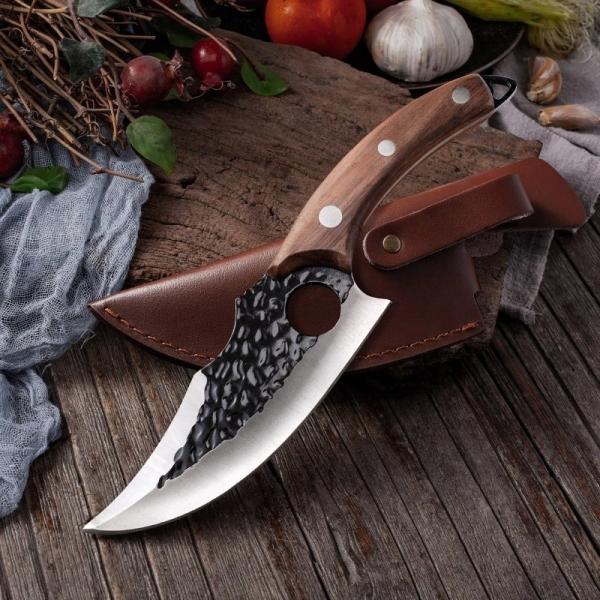 1pcs 5Cr15 Kitchen Stainless Steel Slaughter Knife Pakka Wood Handle Double Edged
