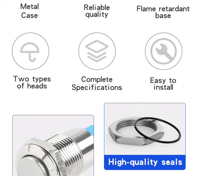 Oxidized Black Metal Pushbutton Switch 12mm Without Light Latching Welding Foot High Head Flat Head Round Push Button