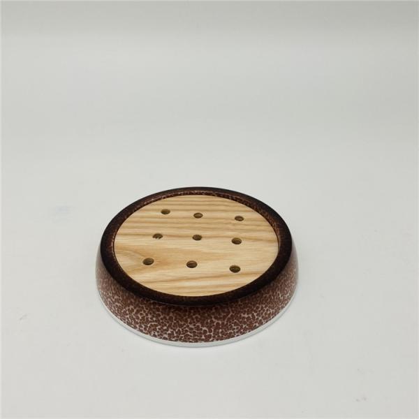 5pcs Ceramic Look Polyresin Bathroom Accessories Set Toothbrush Tumbler Holder With Wood Parts
