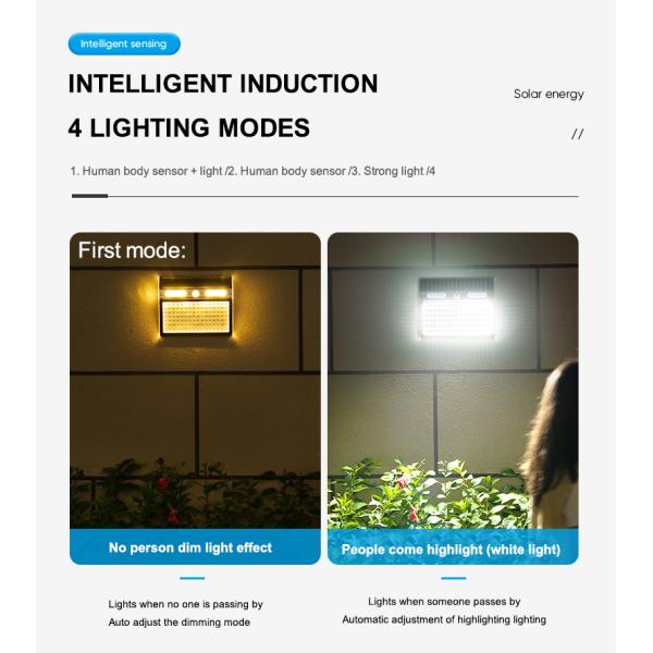 4 Lighting Modes Led Solar Outdoor Wall Porch Light With Motion Sensor IP65 Protection