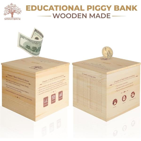 Wooden Piggy Bank Educational Non-folding Rack for Boys and Girls Large Unbreakable Design