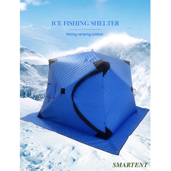 180X180X145CM Cotton Ice Fishing Pop Up Winter Shelter Blue Waterproof Coated Composite