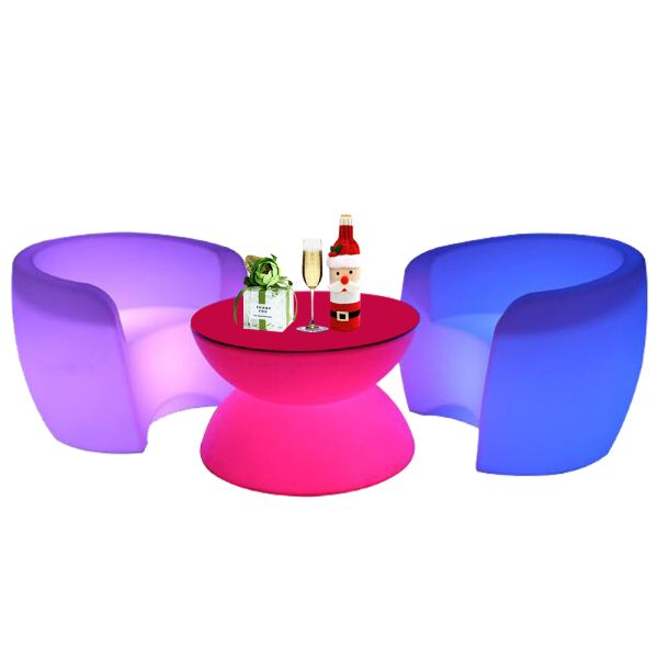 Modern Cheap Price Outdoor Coffee Shop Remote Control LED PE Table and Sofa Set for Cocktail bar