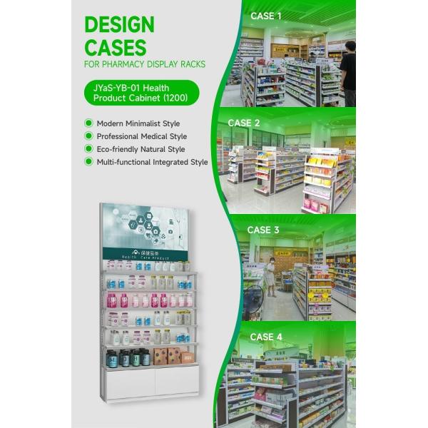 JYaS-YB-01 Professional Medical Style Health Supplement Cabinet with White Over-oiled Board and Aluminum Price Tag Slot