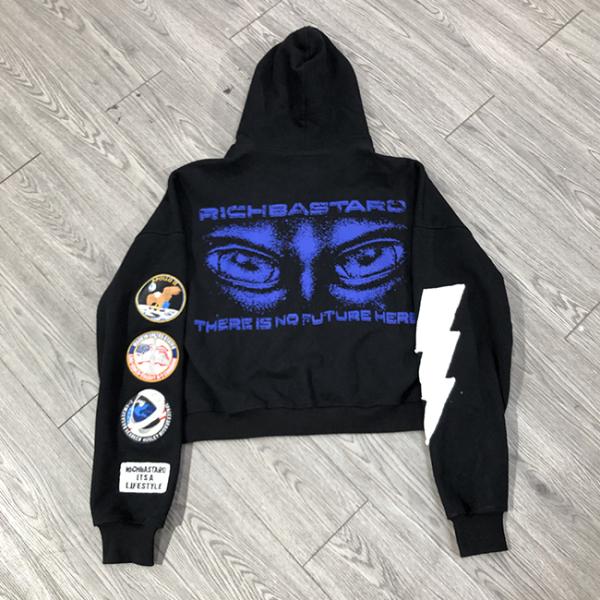 Custom Embroidery Patch Logo Hoodie Screen Print 100% Cotton Fabric Zip Up Boxy Cropped Oversized French Terry Hoodie