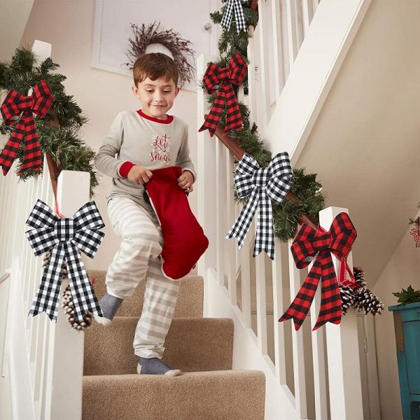 Large PVC Plastic Bow Christmas Wreath Bow for Xmas Decoration in Buffalo Plaid Check