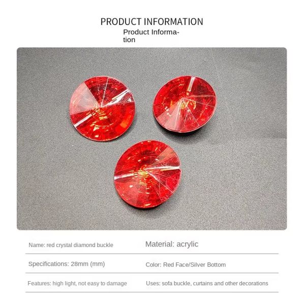 Modern-Style Red Acrylic Round Resin Button Flat Back Crystal Decorative for Kitchen Bathroom Dining and Living Room