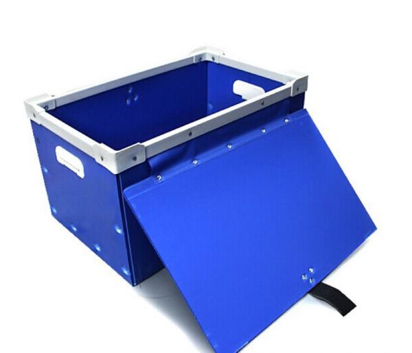 Durable Plastic Corrugated Foldable Boxes Stackable PP Storage Bin Black / Blue