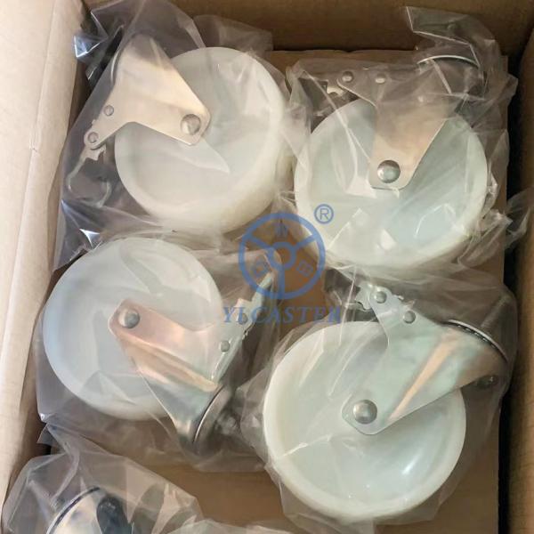 125mm SS Casters With Double Brake Threaded Stem White Nylon Casters OEM