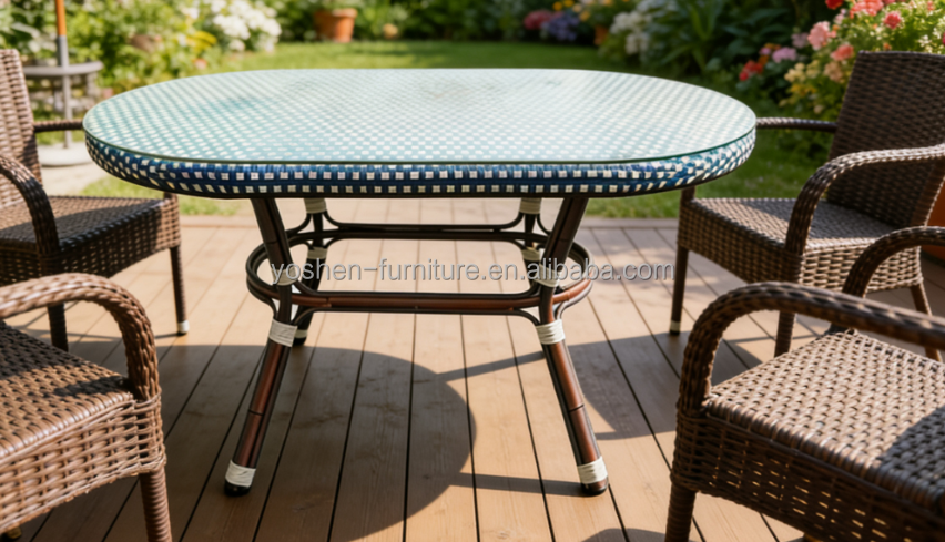 6 Seater Sturdy Aluminum Frame Oval Rattan Dining Table Outdoor for Hotel Resort Courtyard