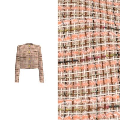 100% Polyester linen tweed fabric Colorful Rough Checks Faux Wool Tweed Fabric Black