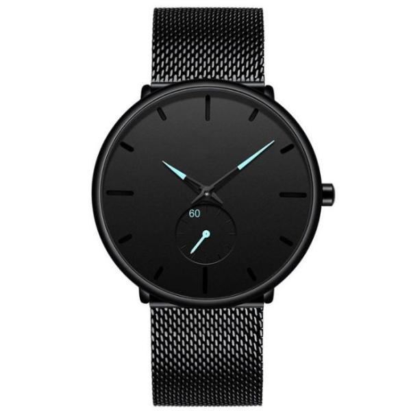 Mens 3atm Analogue Wrist Watch 40mm Quartz Black Minimalist Watch Stainless Steel