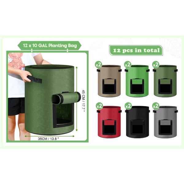 Potato Grow Bags, 4 Pack 10 Gallon With Flap And Handles Planter Pots For Onion, Fruits, Tomato, Carrot - Green
