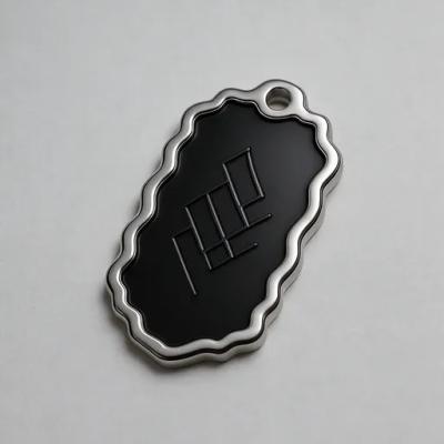 Trendy men's pendant with a unique wavy metal edge,the black surface is decorated with geometric symbols,and it has an outstanding texture,adding personality and charm to your outfit.