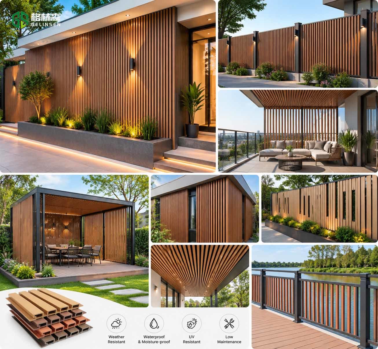 219x26mm WPC Wall Panels 3D Slat Outdoor Cladding UV Resistant Weatherproof for Garden