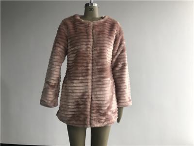 Long Mauve Ladies Faux Fur Coats Round Neckline Faux Fur Jacket TWS014531