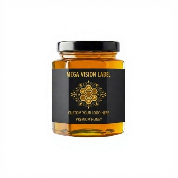 Custom Design Gold Stamping Food Honey Labels Durable Waterproof Adhesive Vinyl Paper Stickers Packaging Label for Bottles Jars