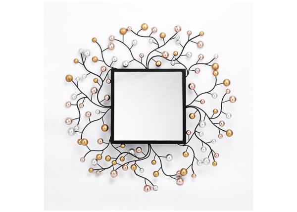 Square Metal Framed Elegant Floral Decorative Wall Art Mirror For Home