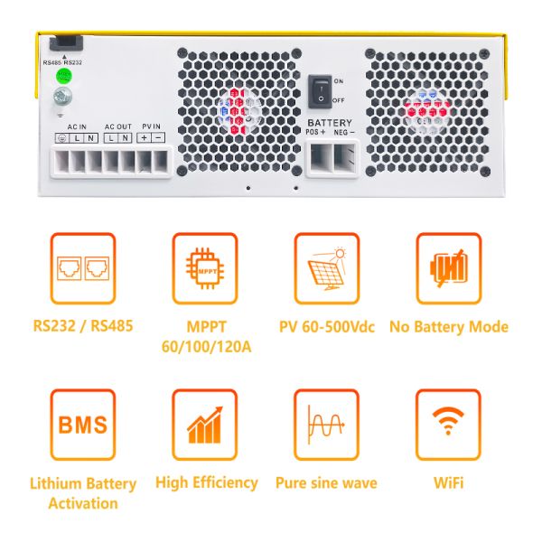 Single Phase Off Grid Hybrid Solar Inverter 48V 5.5kw 6.2kw Pure Sine Wave MPPT with Multiple Output Priority UTL SOL SBU and SUB
