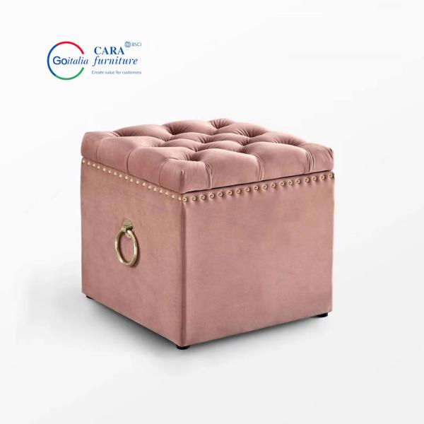 BB2005 Ready To Ship Home Bedroom Fabric Stool Storage Pink Sofa Stool Square Ottomans