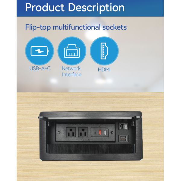 USBC 20W RJ45 Inset Office Desk Electrical Socket Alloy Faceplate