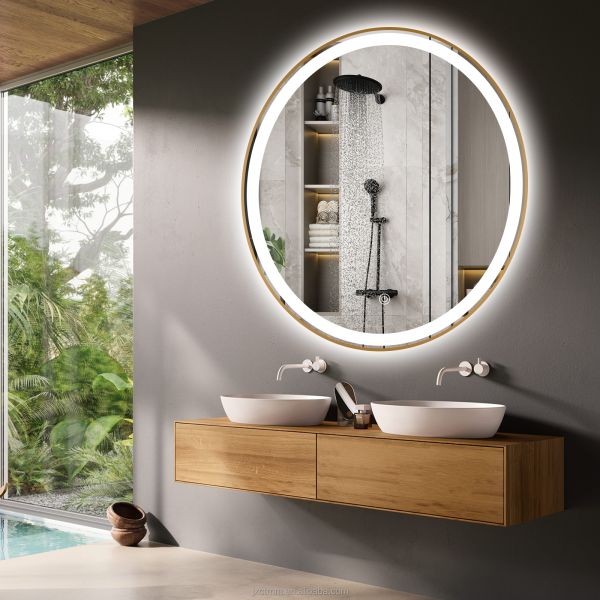 Aluminium Framed LED Round Bathroom Mirror With Smart Touch Screen